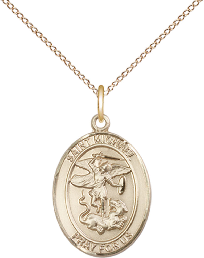 14kt Gold Filled Saint Michael the Archangel Pendant on a 18 inch Gold Filled Light Curb chain