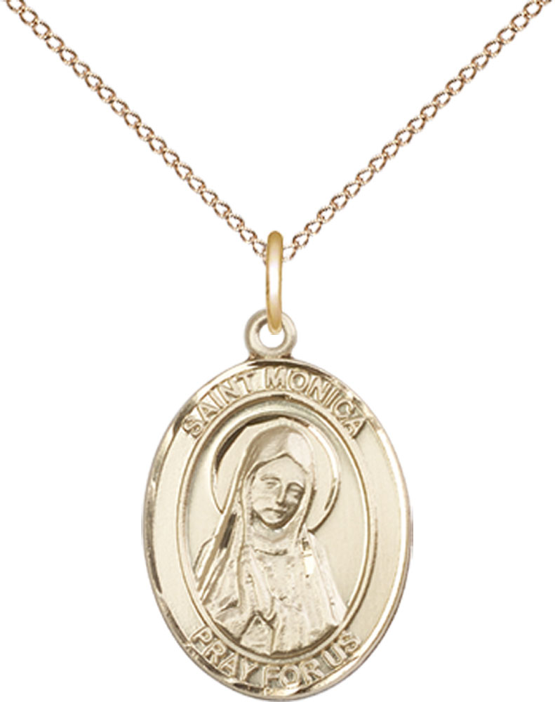 14kt Gold Filled Saint Monica Pendant on a 18 inch Gold Filled Light Curb chain