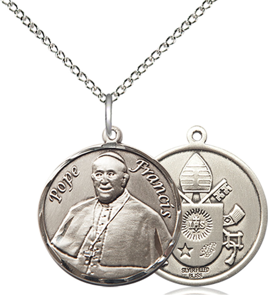 Sterling Silver Pope Francis Pendant on a 18 inch Sterling Silver Light Curb chain