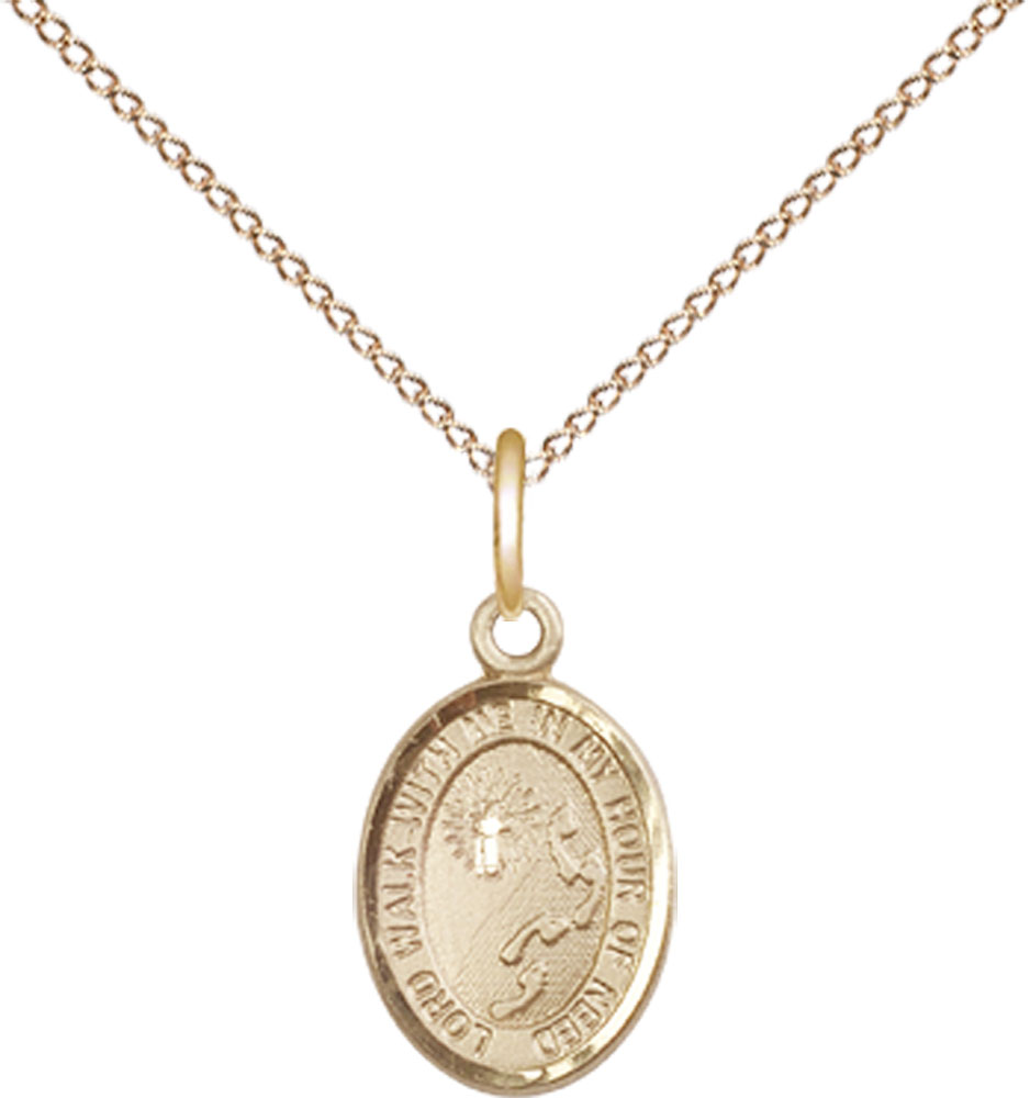 14kt Gold Filled Footprints Cross Pendant on a 18 inch Gold Filled Light Curb chain