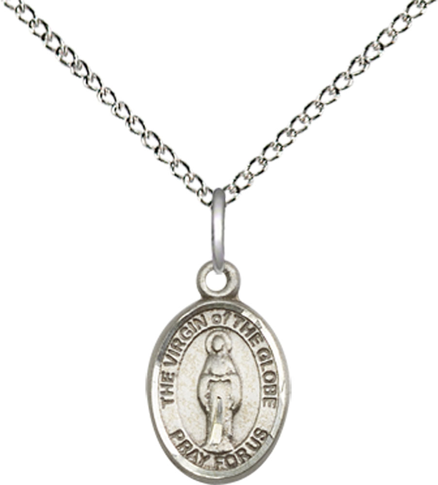 Sterling Silver Virgin of the Globe Pendant on a 18 inch Sterling Silver Light Curb chain