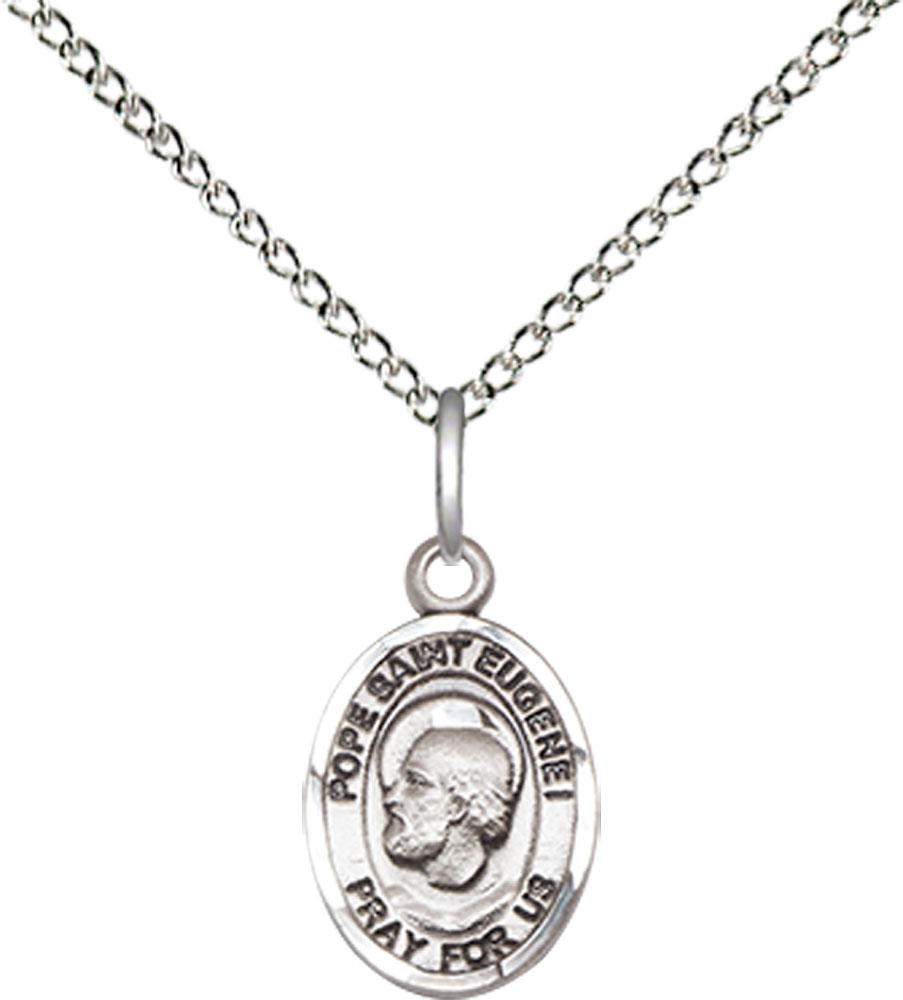 Sterling Silver Pope St Eugene I Pendant on a 18 inch Sterling Silver Light Curb chain