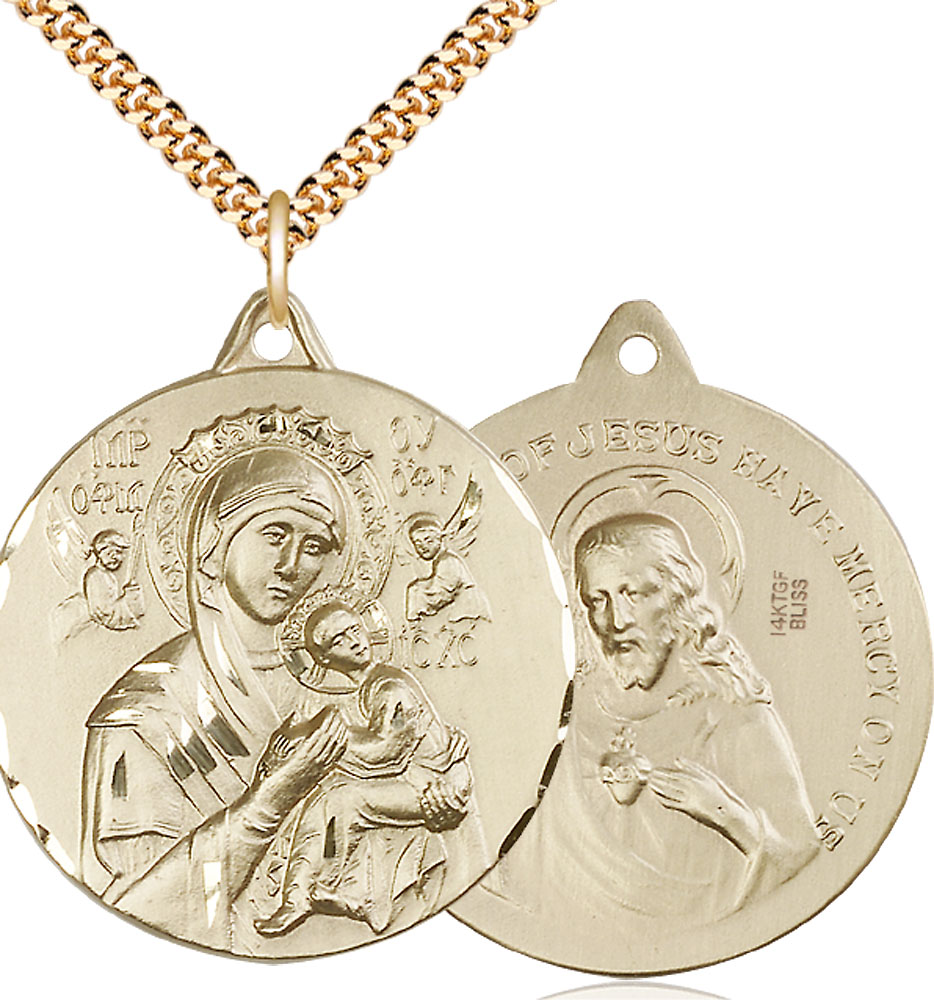 14kt Gold Filled Our Lady of Perpetual Help Pendant on a 24 inch Gold Plate Heavy Curb chain