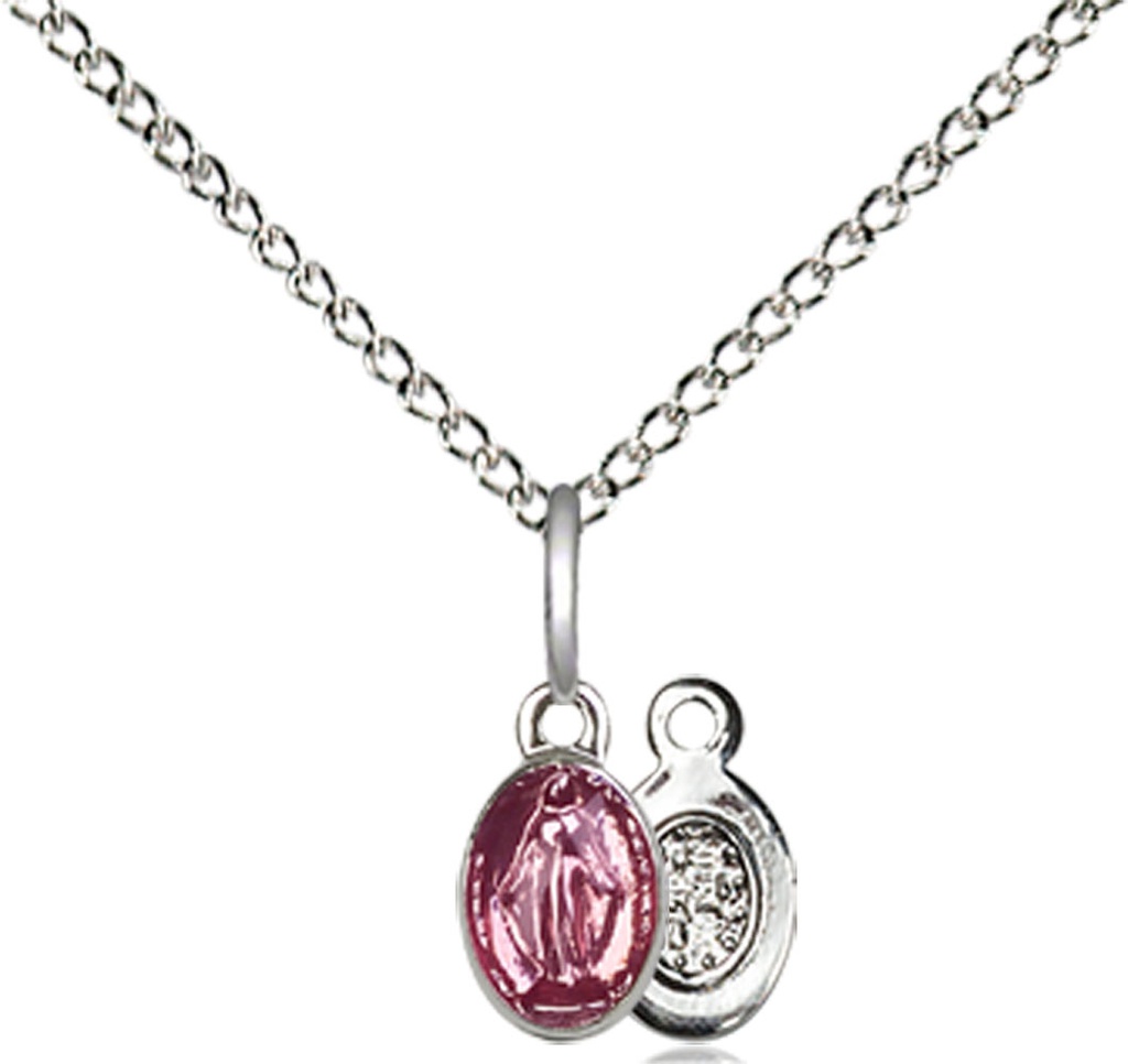 Sterling Silver Miraculous Pendant on a 18 inch Sterling Silver Light Curb chain