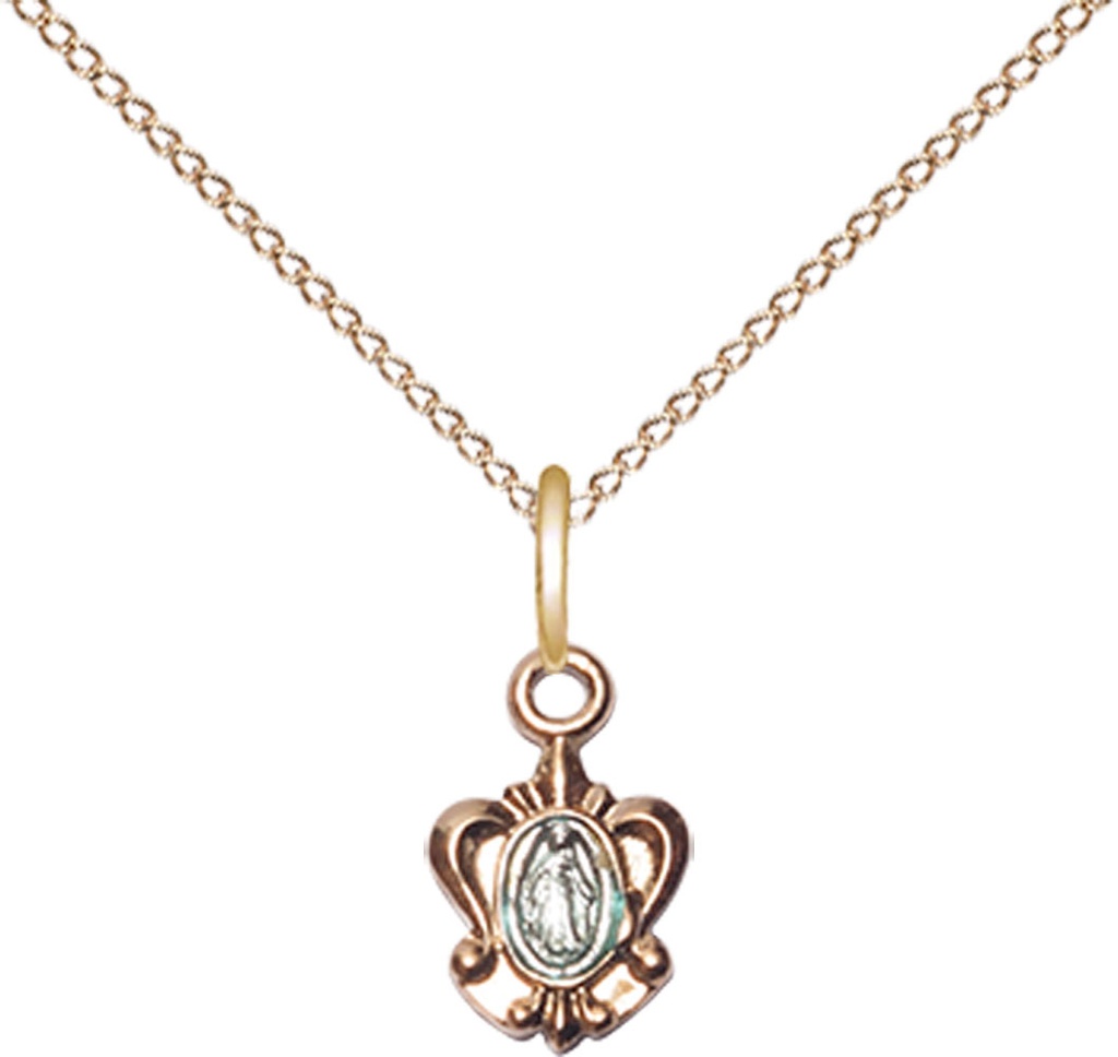 14kt Gold Filled Miraculous Pendant on a 18 inch Gold Filled Light Curb chain