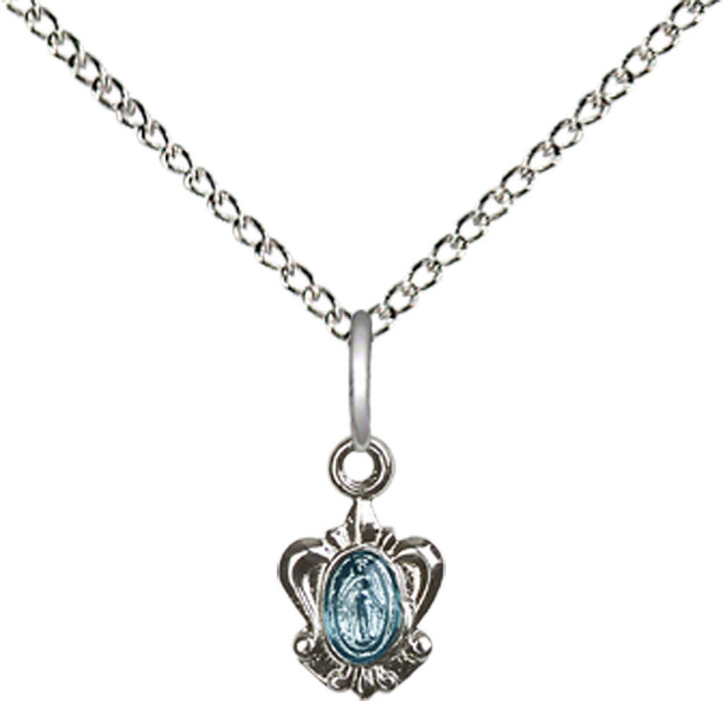 Sterling Silver Miraculous Pendant on a 18 inch Sterling Silver Light Curb chain
