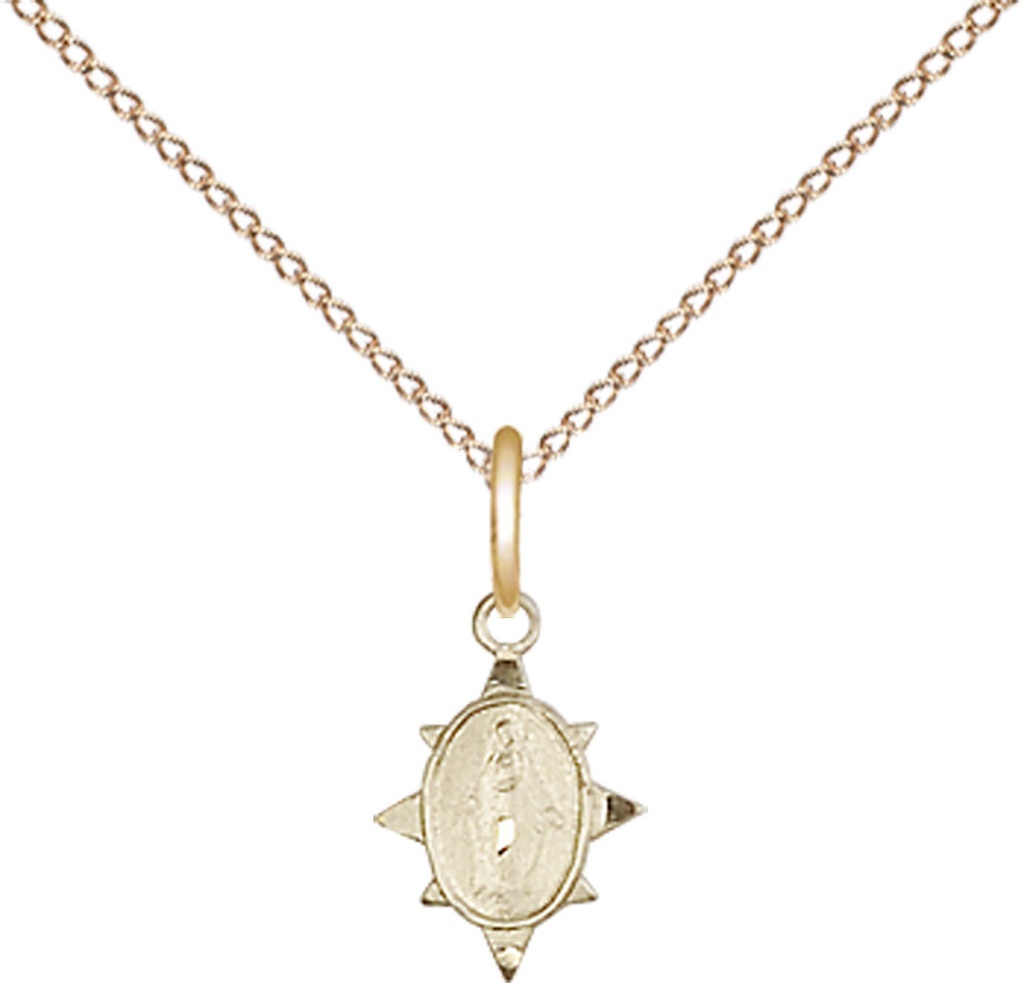 14kt Gold Filled Miraculous Pendant on a 18 inch Gold Filled Light Curb chain