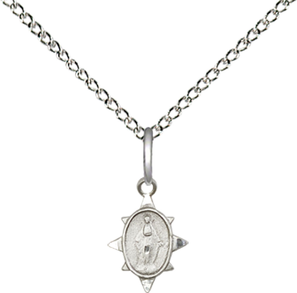 Sterling Silver Miraculous Pendant on a 18 inch Sterling Silver Light Curb chain