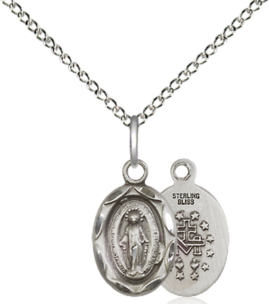 Sterling Silver Miraculous Pendant on a 18 inch Sterling Silver Light Curb chain
