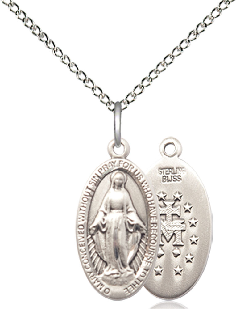 Sterling Silver Miraculous Pendant on a 18 inch Sterling Silver Light Curb chain