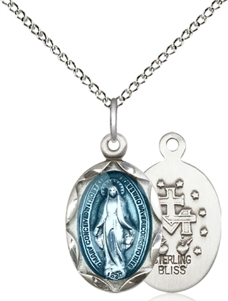 Sterling Silver Miraculous Pendant on a 18 inch Sterling Silver Light Curb chain