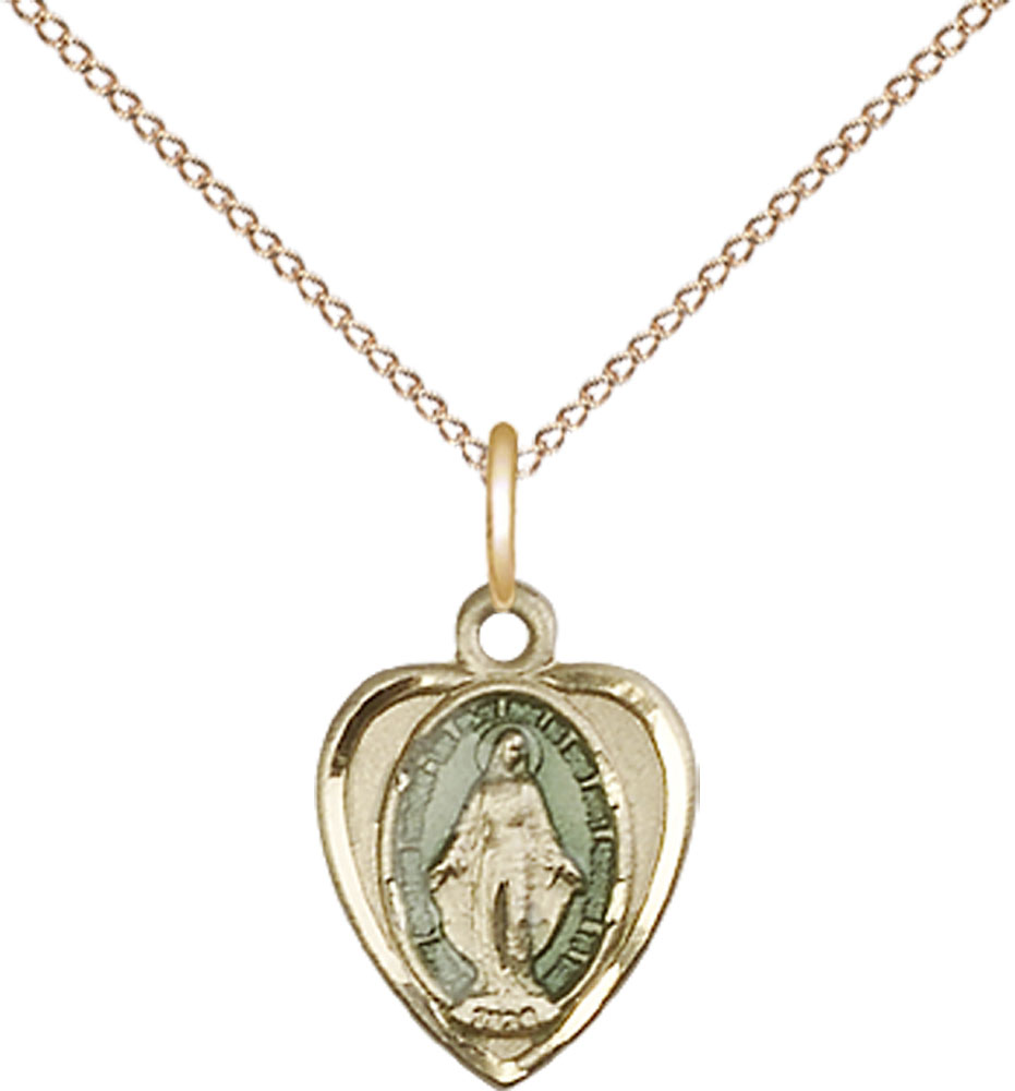 14kt Gold Filled Miraculous Pendant on a 18 inch Gold Filled Light Curb chain