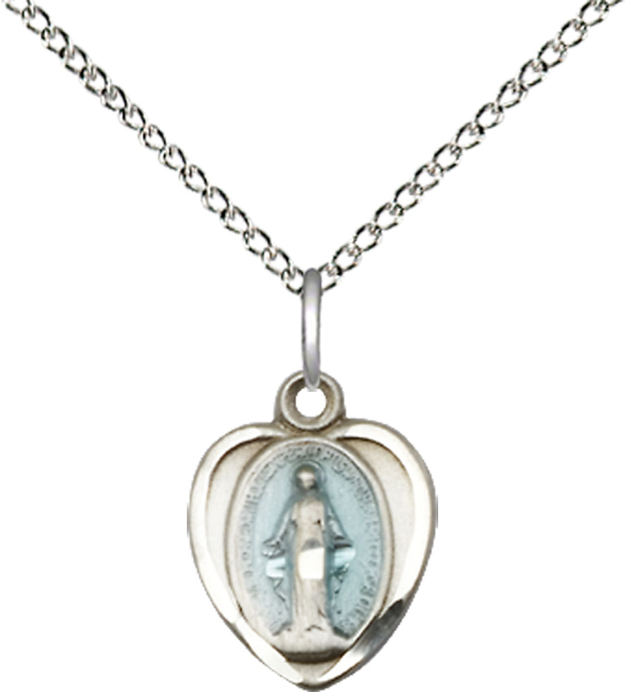 Sterling Silver Miraculous Pendant on a 18 inch Sterling Silver Light Curb chain