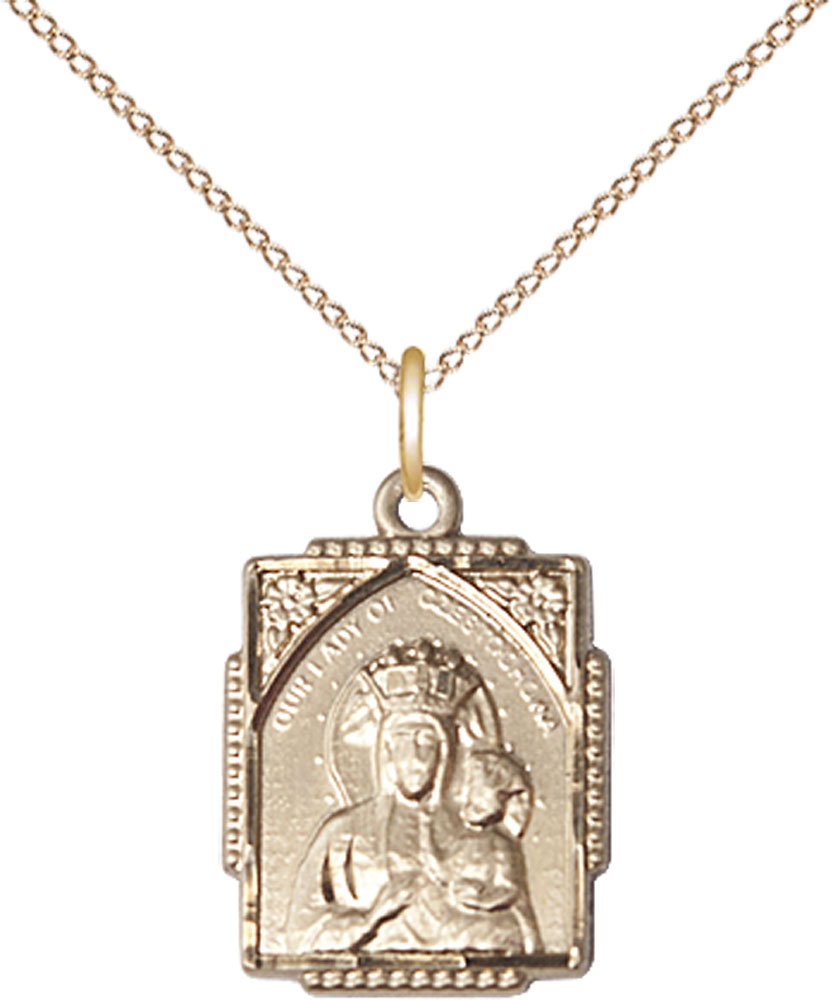 14kt Gold Filled Our Lady of Czestochowa Pendant on a 18 inch Gold Filled Light Curb chain