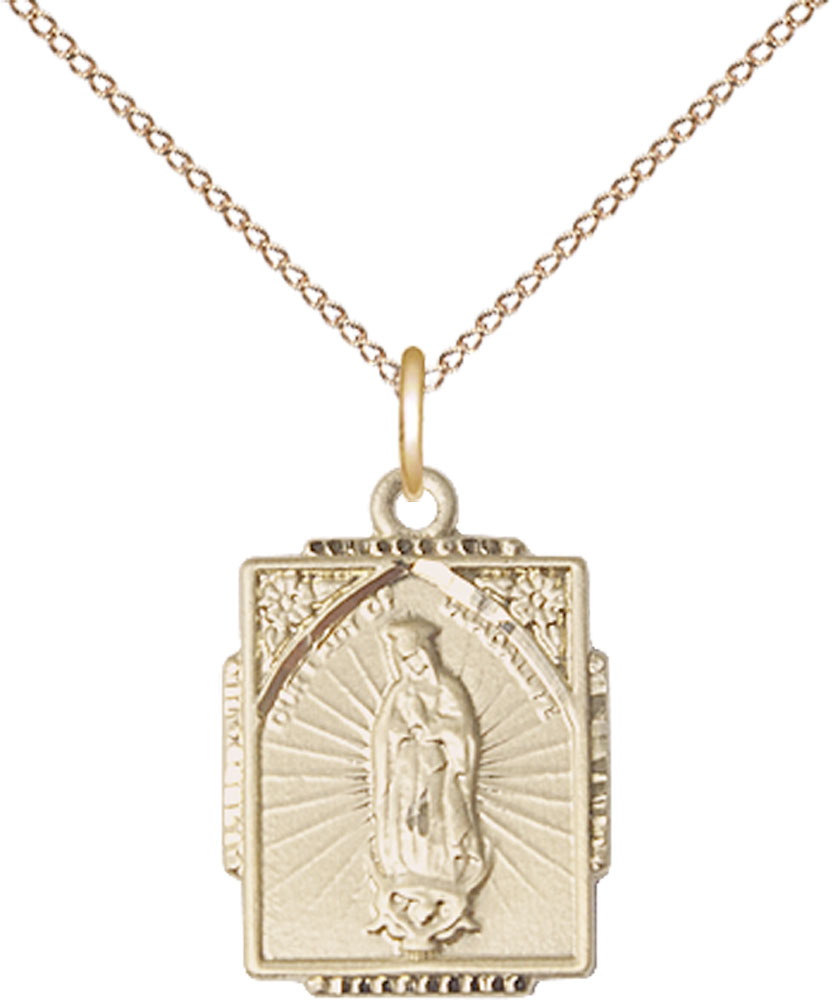 14kt Gold Filled Our Lady of Guadalupe Pendant on a 18 inch Gold Filled Light Curb chain