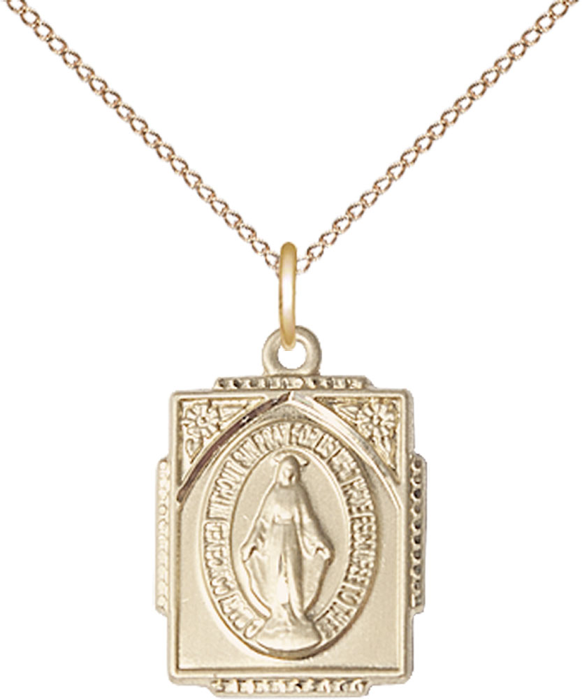 14kt Gold Filled Miraculous Pendant on a 18 inch Gold Filled Light Curb chain