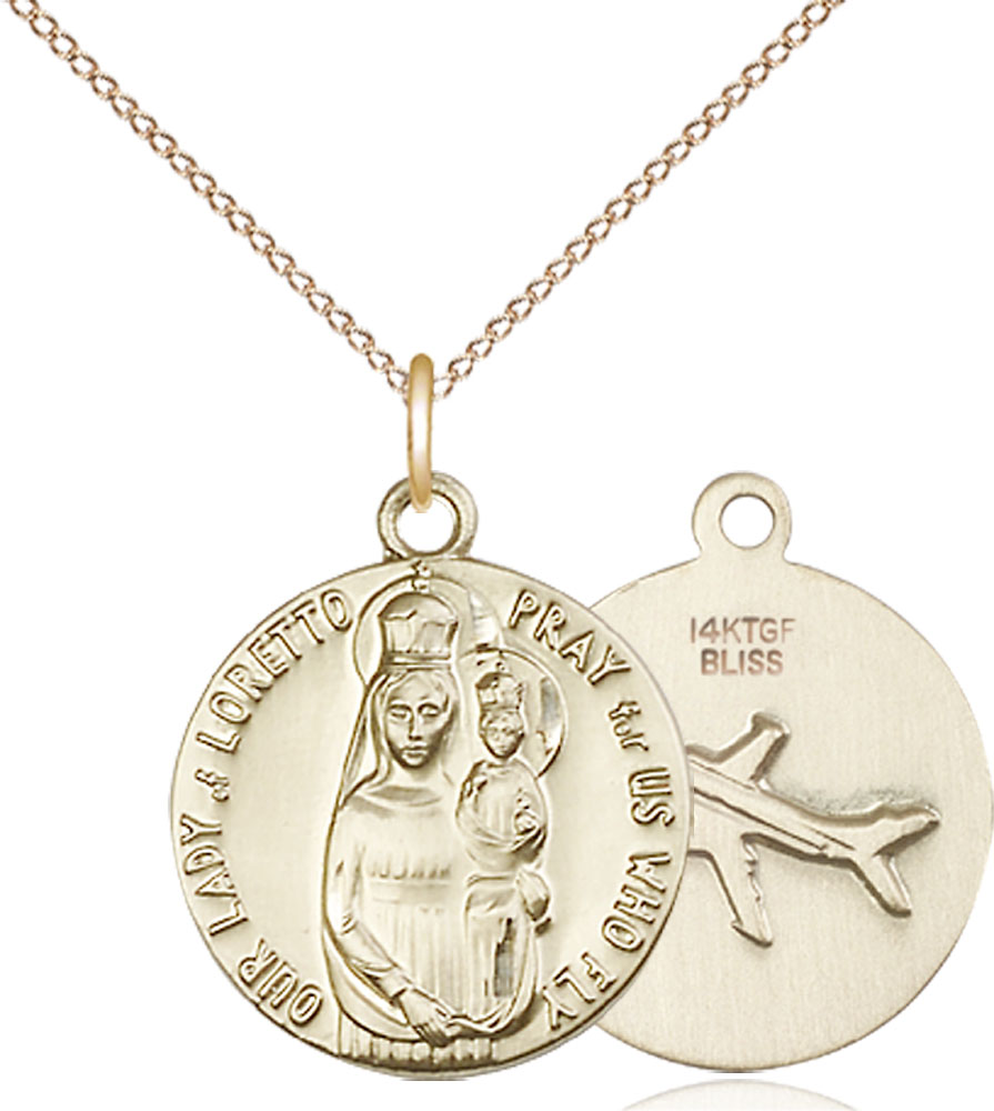 14kt Gold Filled Our Lady of Loretto Pendant on a 18 inch Gold Filled Light Curb chain