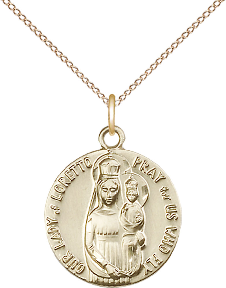 14kt Gold Filled Our Lady of Loretto Pendant on a 18 inch Gold Filled Light Curb chain