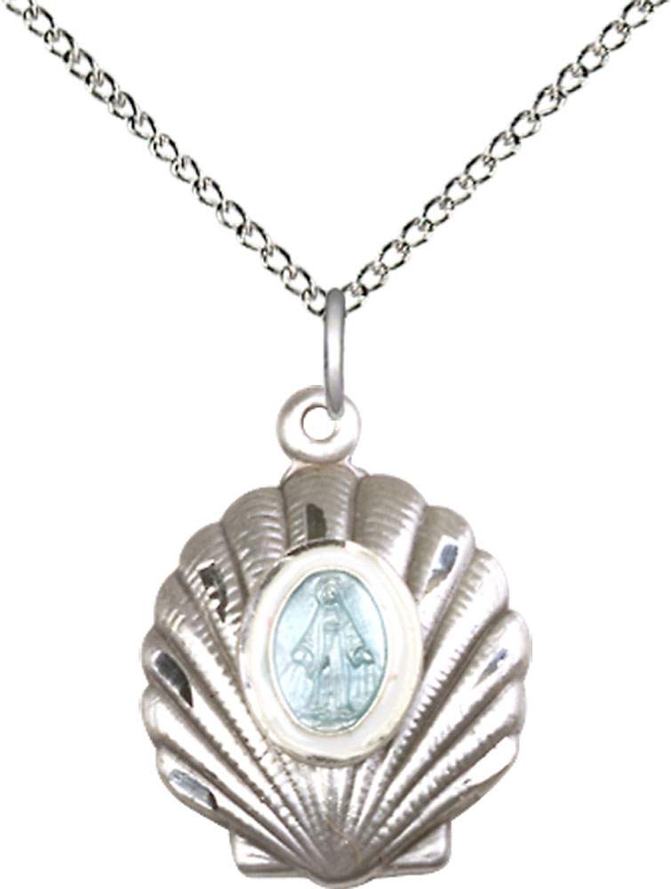 Sterling Silver Miraculous Pendant on a 18 inch Sterling Silver Light Curb chain