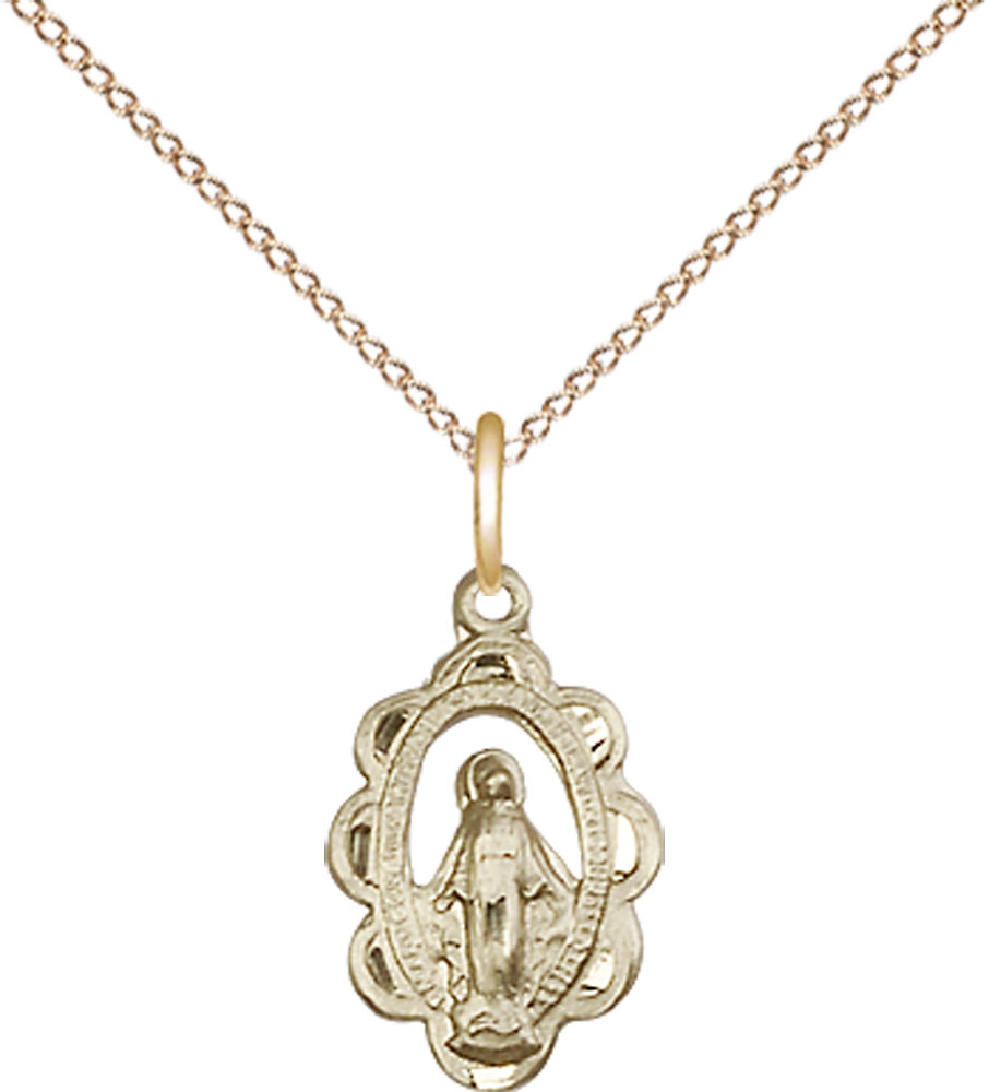 14kt Gold Filled Miraculous Pendant on a 18 inch Gold Filled Light Curb chain
