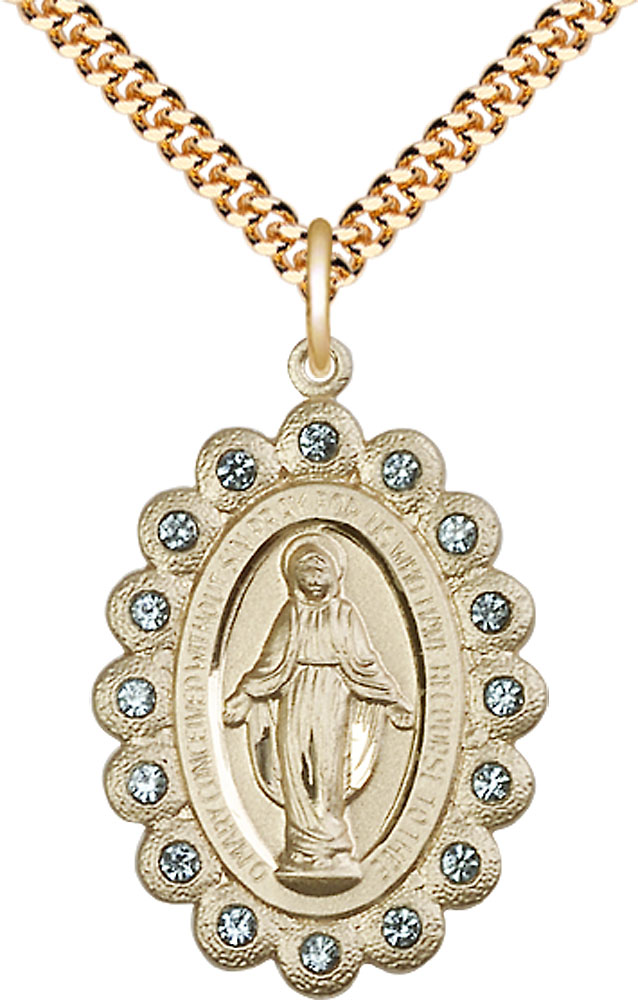 14kt Gold Filled Miraculous Pendant on a 24 inch Gold Plate Heavy Curb chain