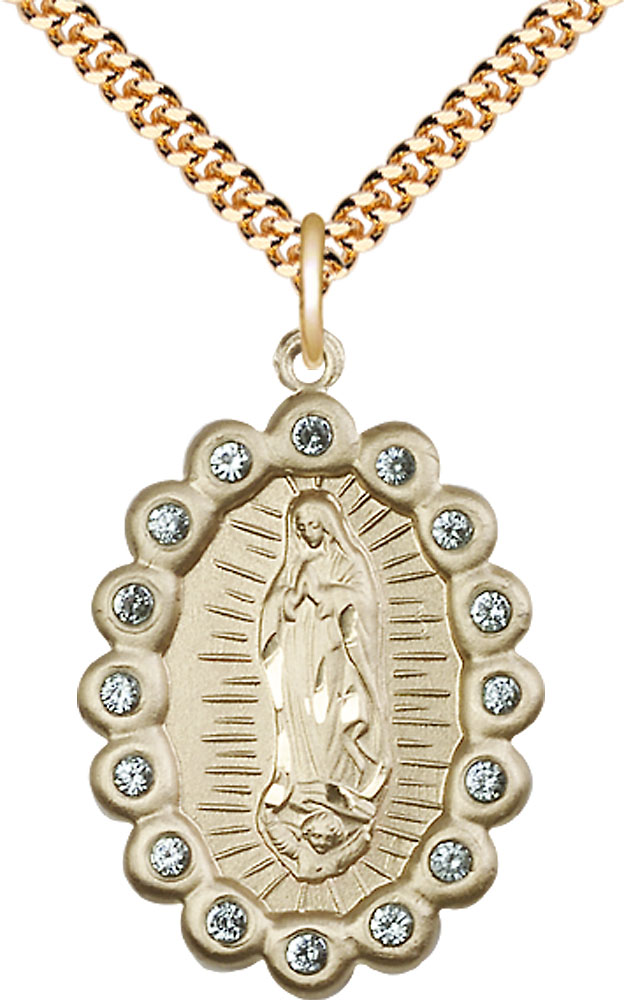 14kt Gold Filled Our Lady of Guadalupe Pendant on a 24 inch Gold Plate Heavy Curb chain