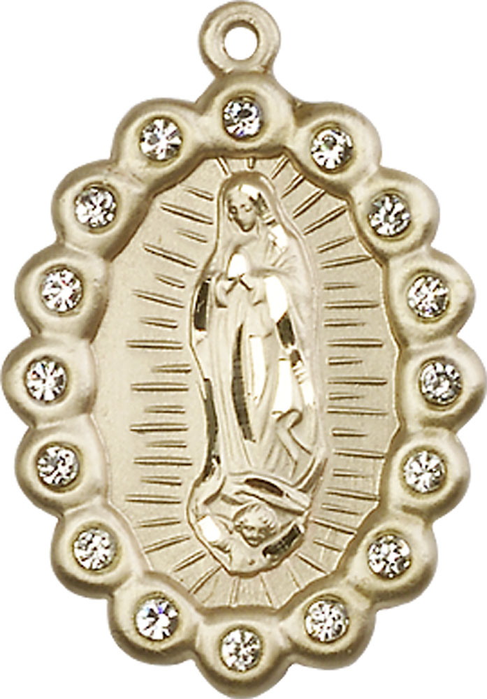 14kt Gold Our Lady of Guadalupe Medal with Crystal Swarovski stones