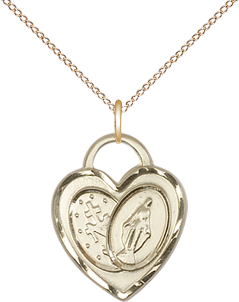 14kt Gold Filled Miraculous Heart Pendant on a 18 inch Gold Filled Light Curb chain