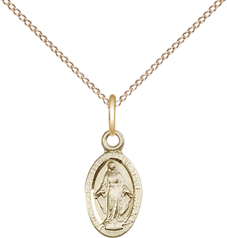 14kt Gold Filled Miraculous Pendant on a 18 inch Gold Filled Light Curb chain