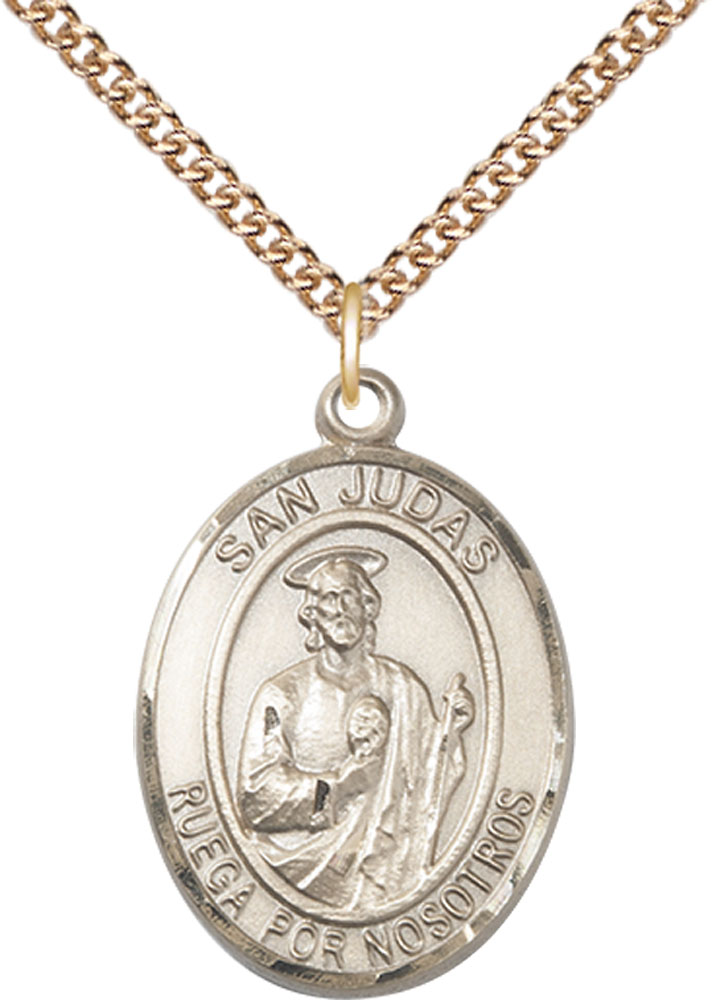 14kt Gold Filled San Judas Pendant on a 24 inch Gold Filled Heavy Curb chain