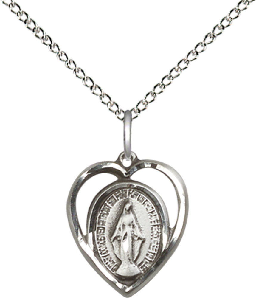 Sterling Silver Miraculous Pendant on a 18 inch Sterling Silver Light Curb chain