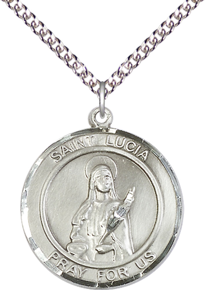 Sterling Silver Saint Lucia of Syracuse Pendant on a 24 inch Sterling Silver Heavy Curb chain