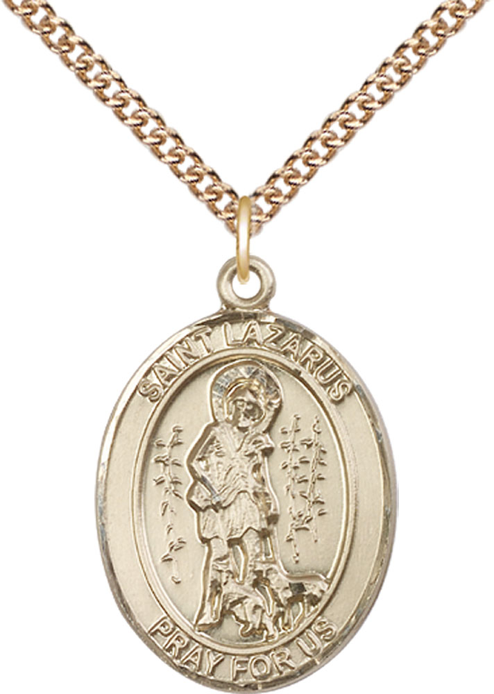 14kt Gold Filled Saint Lazarus Pendant on a 24 inch Gold Filled Heavy Curb chain