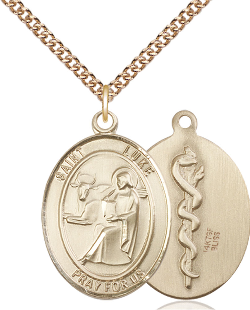14kt Gold Filled Saint Luke the Apostle Doctor Pendant on a 24 inch Gold Filled Heavy Curb chain