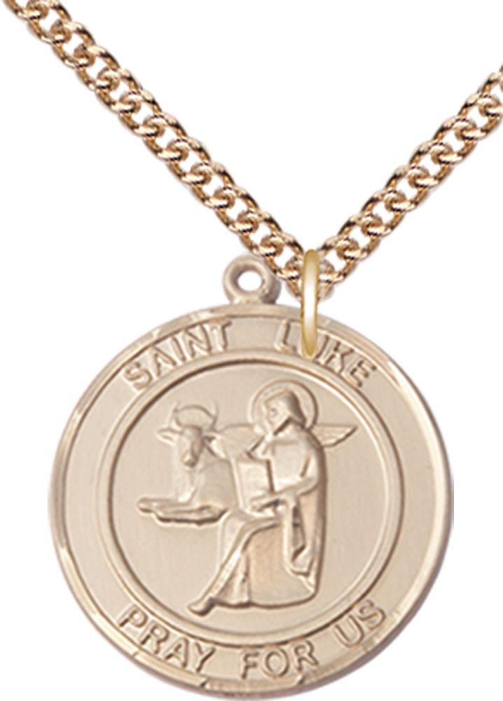 14kt Gold Filled Saint Luke the Apostle Pendant on a 24 inch Gold Filled Heavy Curb chain