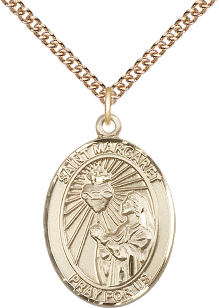 14kt Gold Filled Saint Margaret Mary Alacoque Pendant on a 24 inch Gold Filled Heavy Curb chain