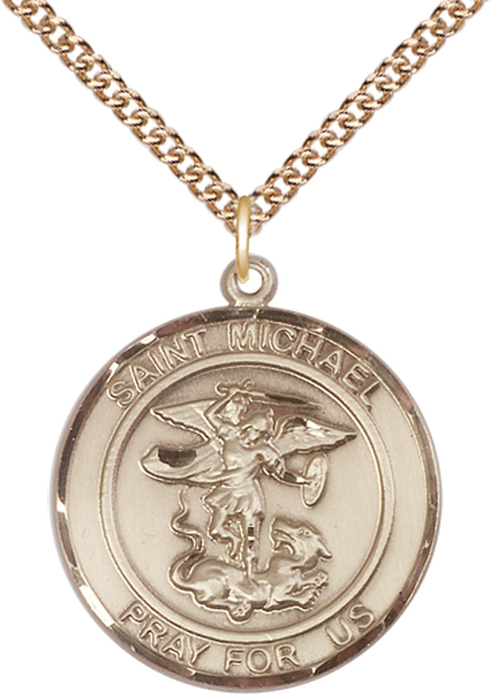 14kt Gold Filled Saint Michael the Archangel Pendant on a 24 inch Gold Filled Heavy Curb chain