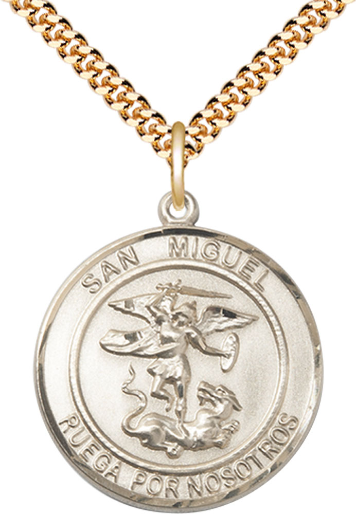 14kt Gold Filled San Miguel Arcangel Pendant on a 24 inch Gold Filled Heavy Curb chain