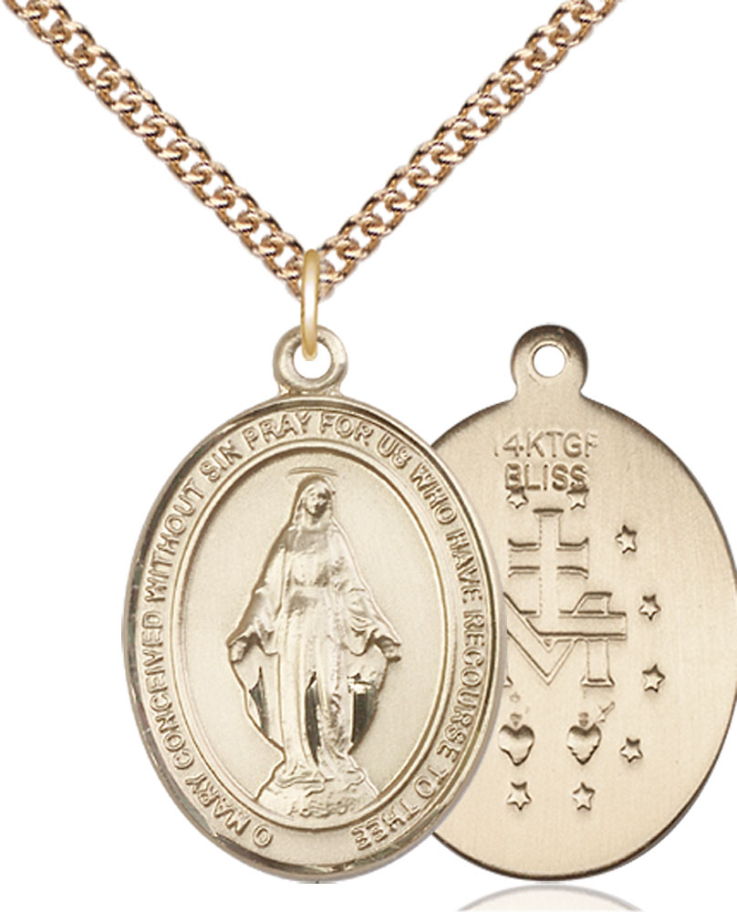 14kt Gold Filled Miraculous Pendant on a 24 inch Gold Filled Heavy Curb chain