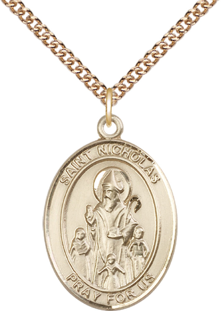 14kt Gold Filled Saint Nicholas Pendant on a 24 inch Gold Filled Heavy Curb chain