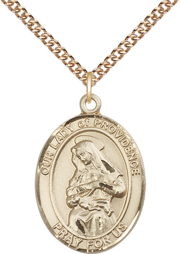 14kt Gold Filled Our Lady of Providence Pendant on a 24 inch Gold Filled Heavy Curb chain