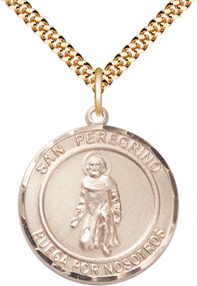 14kt Gold Filled San Peregrino Pendant on a 24 inch Gold Filled Heavy Curb chain