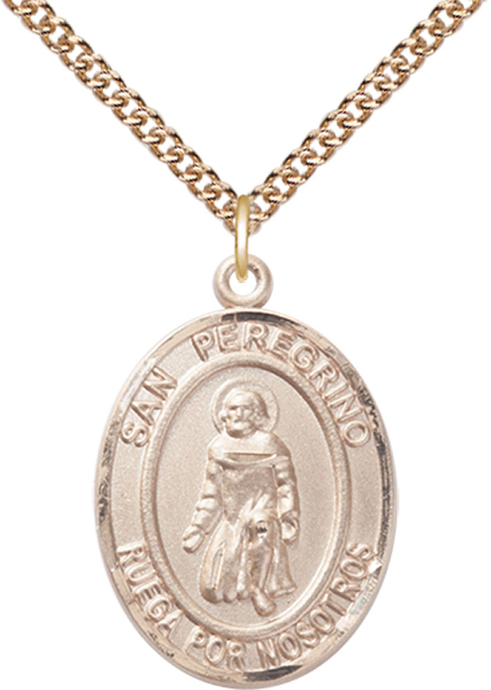 14kt Gold Filled San Peregrino Pendant on a 24 inch Gold Filled Heavy Curb chain