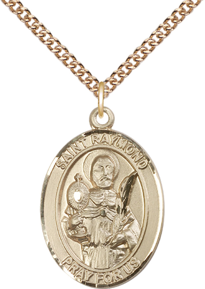 14kt Gold Filled Saint Raymond Nonnatus Pendant on a 24 inch Gold Filled Heavy Curb chain