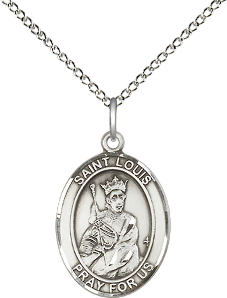 Sterling Silver Saint Louis Pendant on a 18 inch Sterling Silver Light Curb chain
