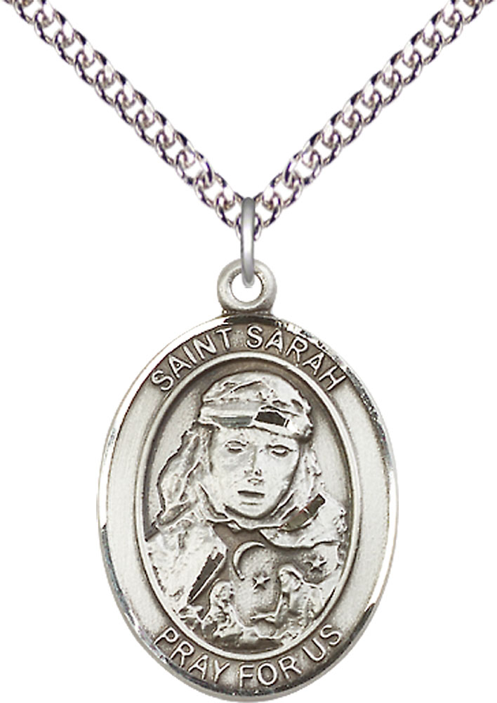 Sterling Silver Saint Sarah Pendant on a 24 inch Sterling Silver Heavy Curb chain