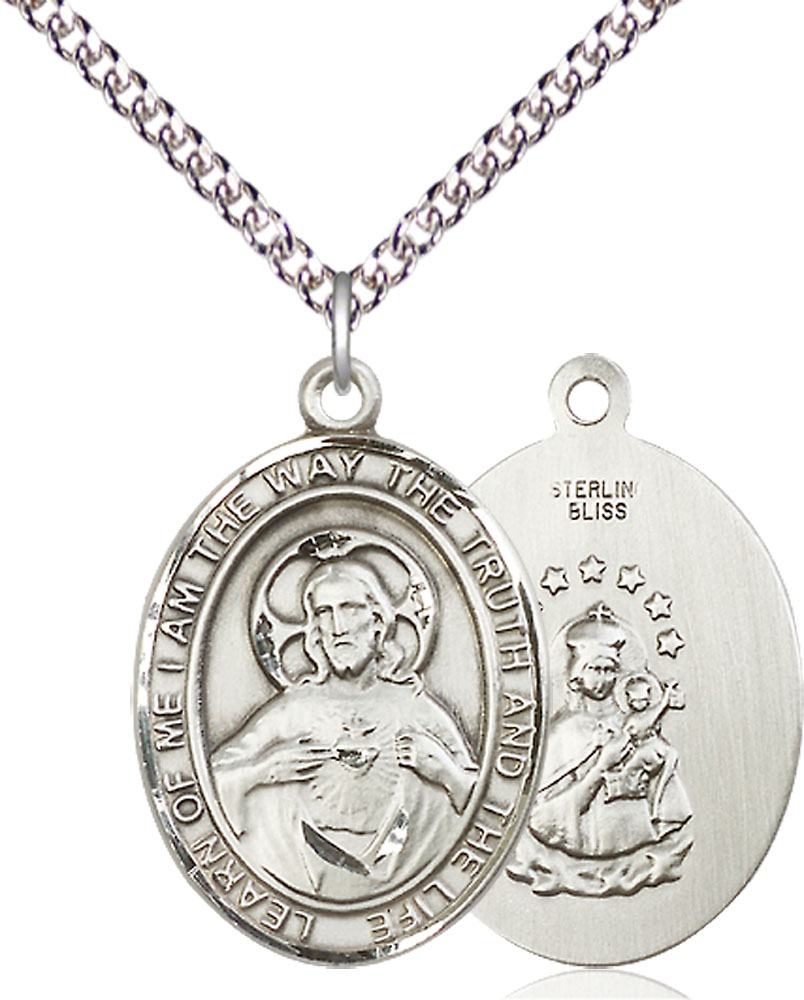 Sterling Silver Scapular Pendant on a 24 inch Sterling Silver Heavy Curb chain