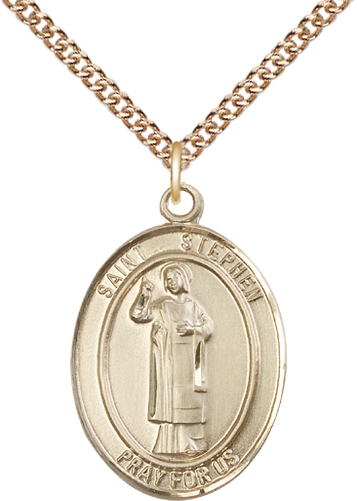 14kt Gold Filled Saint Stephen the Martyr Pendant on a 24 inch Gold Filled Heavy Curb chain