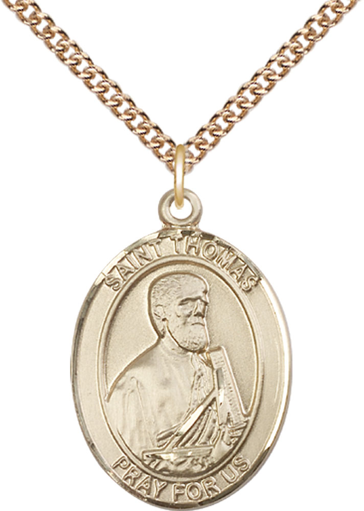 14kt Gold Filled Saint Thomas the Apostle Pendant on a 24 inch Gold Filled Heavy Curb chain