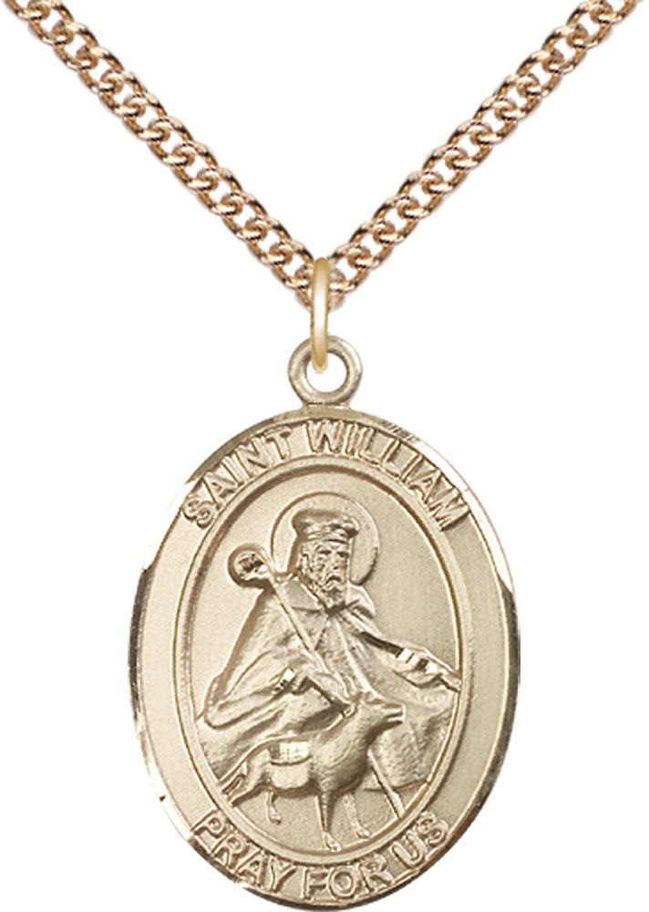 14kt Gold Filled Saint William of Rochester Pendant on a 24 inch Gold Filled Heavy Curb chain